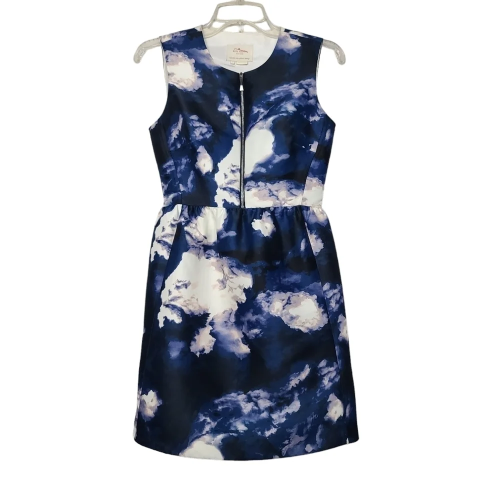 Kate Spade Joss Dusk Cloud Front Zip Sleeveless Blue White Dress 00